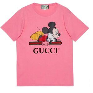 Gucci Pink Mickey Mouse Logo Short Sleeve Tee